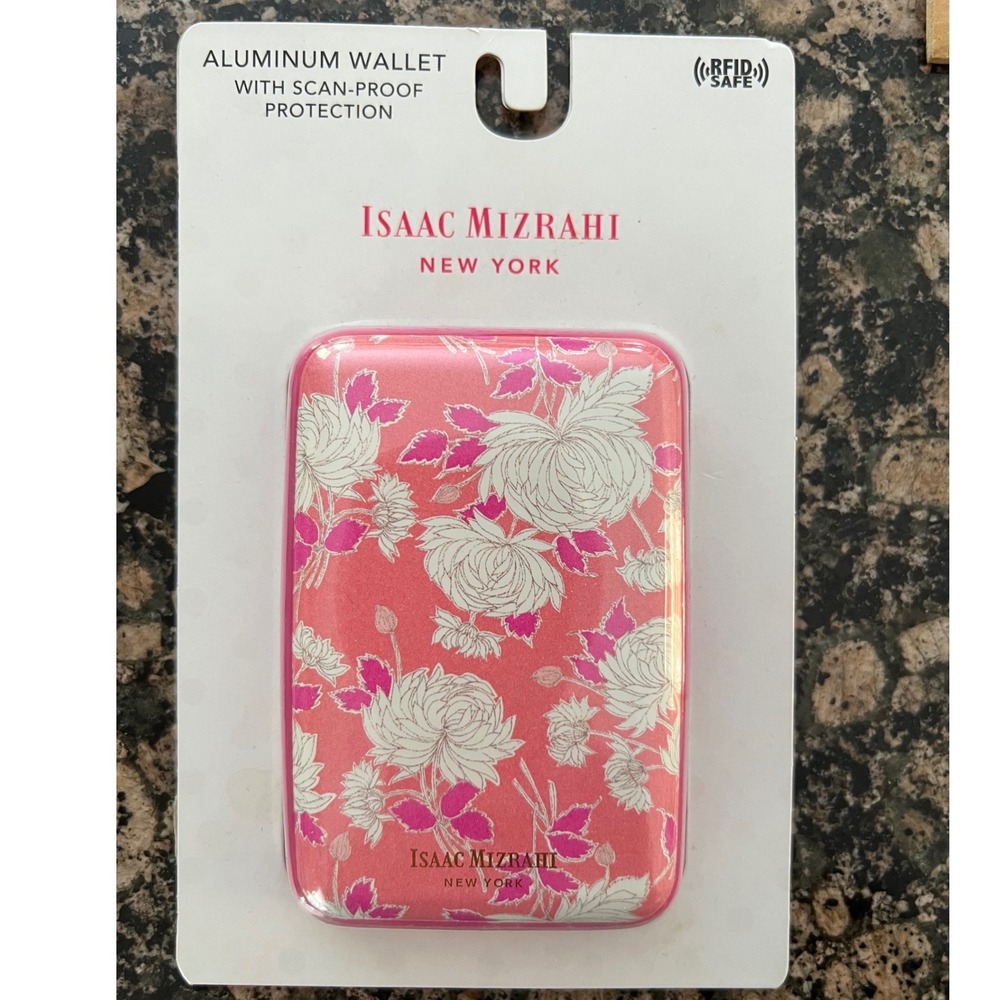 Isaac Mizrahi New York Pink Floral RFID Blocking Aluminum Credit Card Wallet